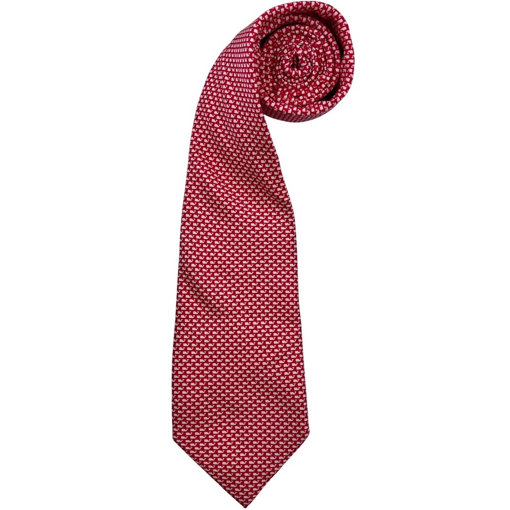 Vineyard Vines Silk Whale Tie Red White 3.5"x50" USA Marthas Vineyard